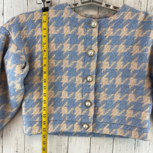 Princess Polly Blue Beige Houndstooth Biana Wool Crop Jacket Size X-Small/Small - Picture 6 of 12